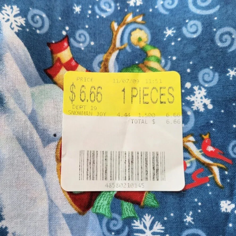 Vintage 2000s Multi-Colored Snowman & Snowflakes Cotton Fabric - 1.55 Yards
